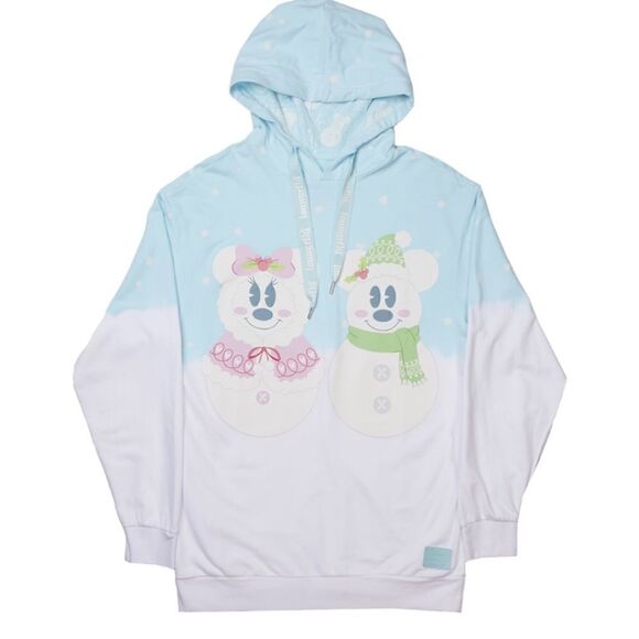 Loungefly Disney Mickey & Minnie Pastel Snowman Unisex Hoodie Sweatshirt NW - Picture 4 of 7